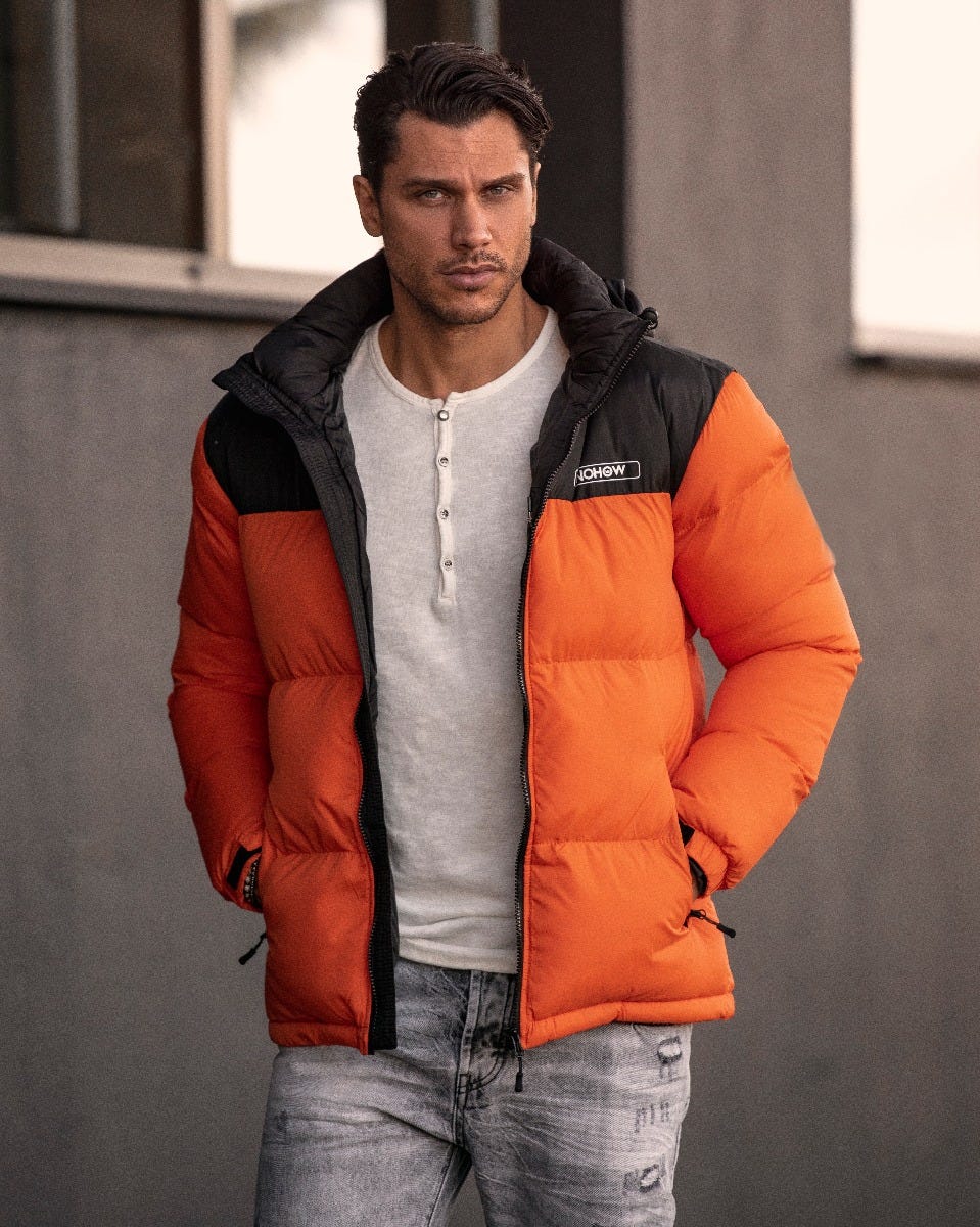 Dark orange puffer jacket on sale