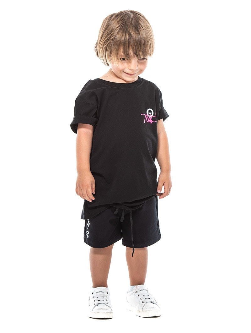 T-SHIRT FLUO TAG NHW BAMBINO IN NERO