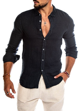 CAMICIA CASUAL IN LINO BLU NAVY