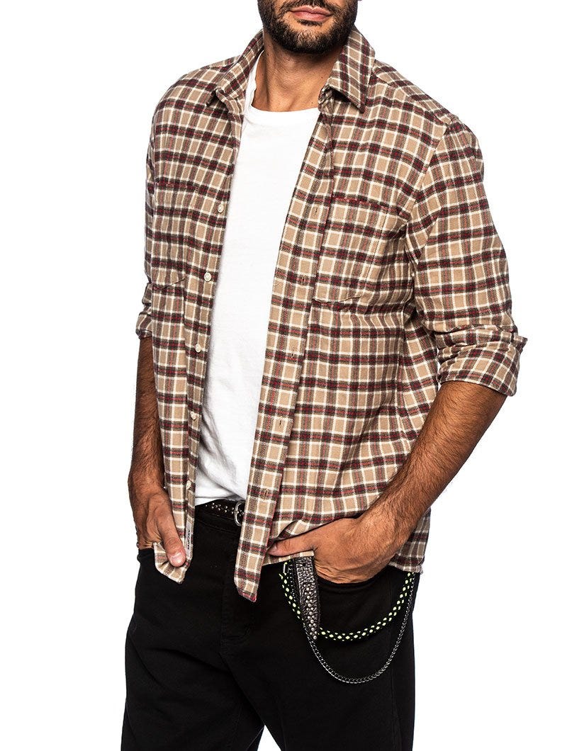 CLASSIC FLANNEL SHIRT IN BEIGE CHECK