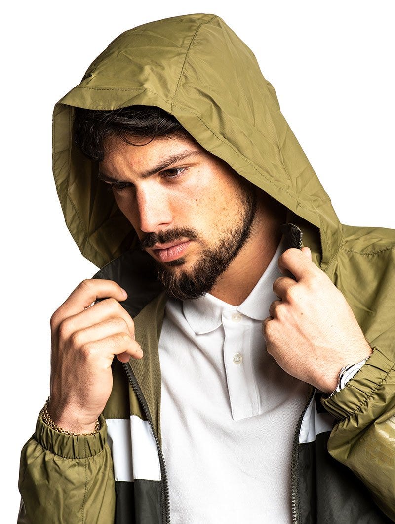 YCC HOODED FULL ZIP JCKT IN ARMY GREEN AND BLACK