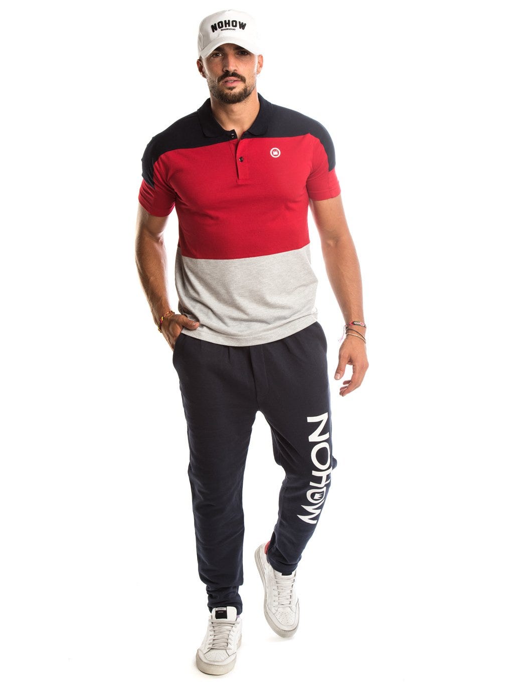 EDWARD COTTON POLO IN BLACK, RED AND GREY