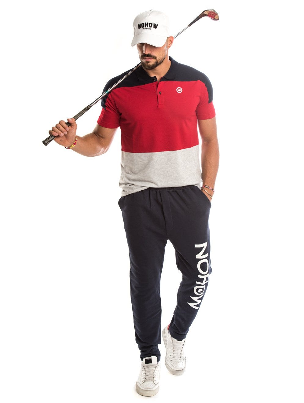 EDWARD COTTON POLO IN BLACK, RED AND GREY
