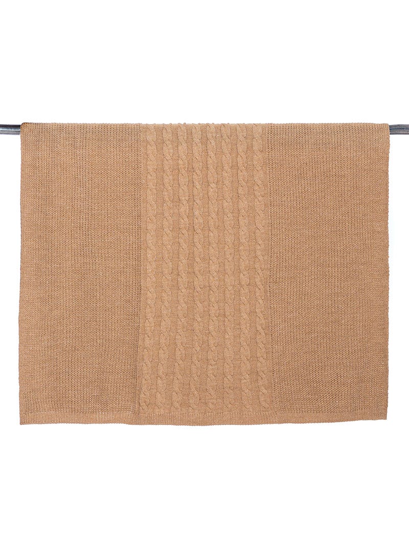 CABLE KNIT BLANKET IN CAMEL