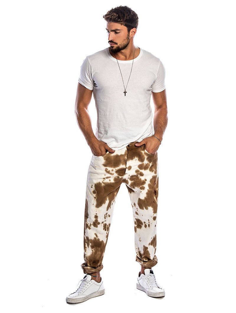 LENNOX PAINTED JEANS IN WHITE AND CAMEL
