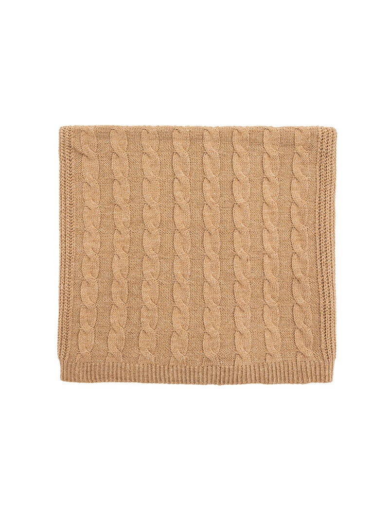CABLE KNIT BLANKET IN CAMEL
