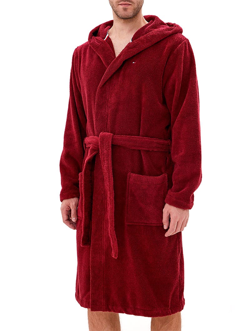 TOMMY HILFIGER TOWELLING ROBE IN BORDEAUX