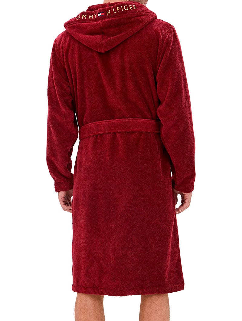 TOMMY HILFIGER TOWELLING ROBE IN BORDEAUX